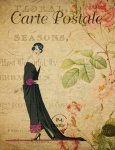 Nő Vintage virágos képeslap