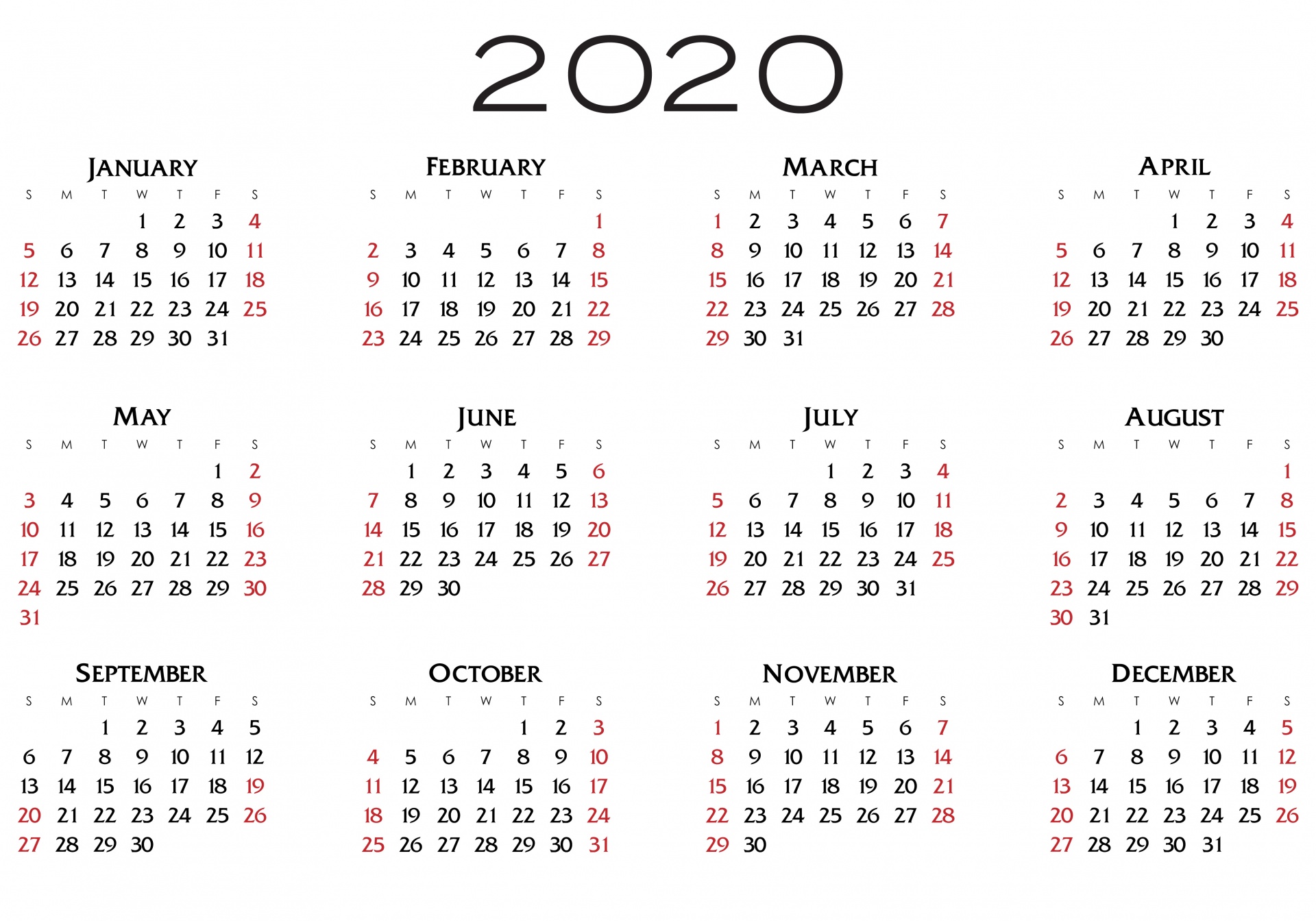 Calendário 2020