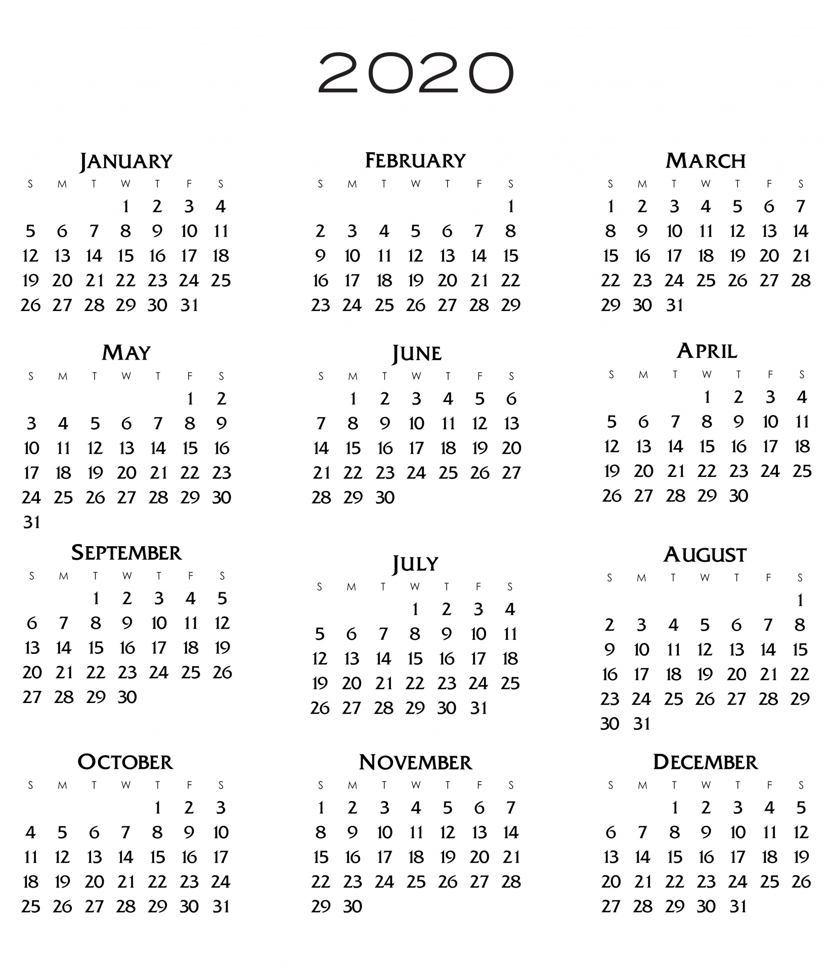 Kalendář 2020