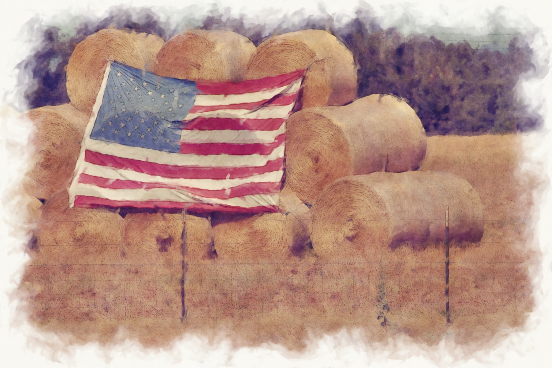 Americká vlajka na balíky sena