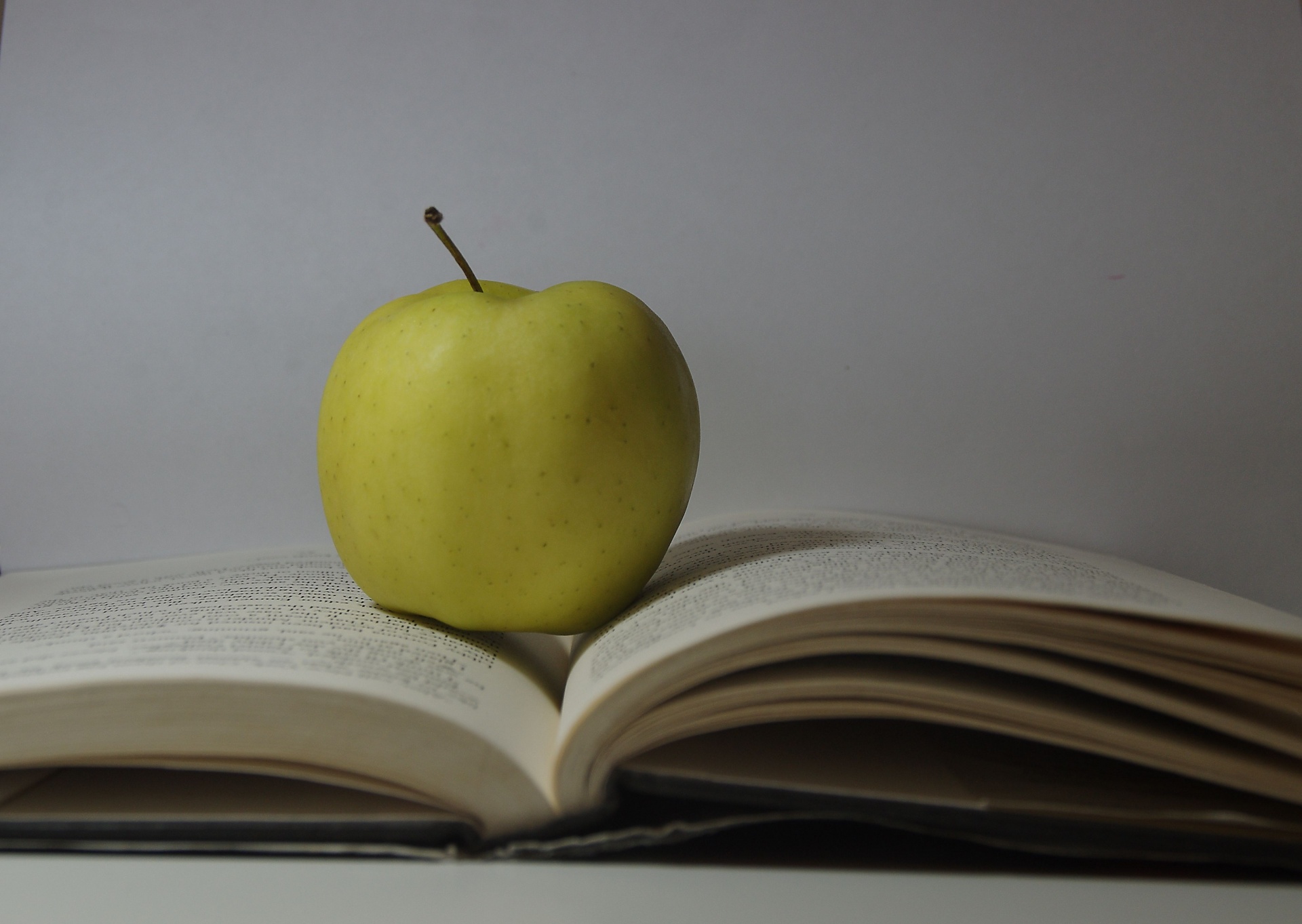 Apple On Book With Grey Backgrou