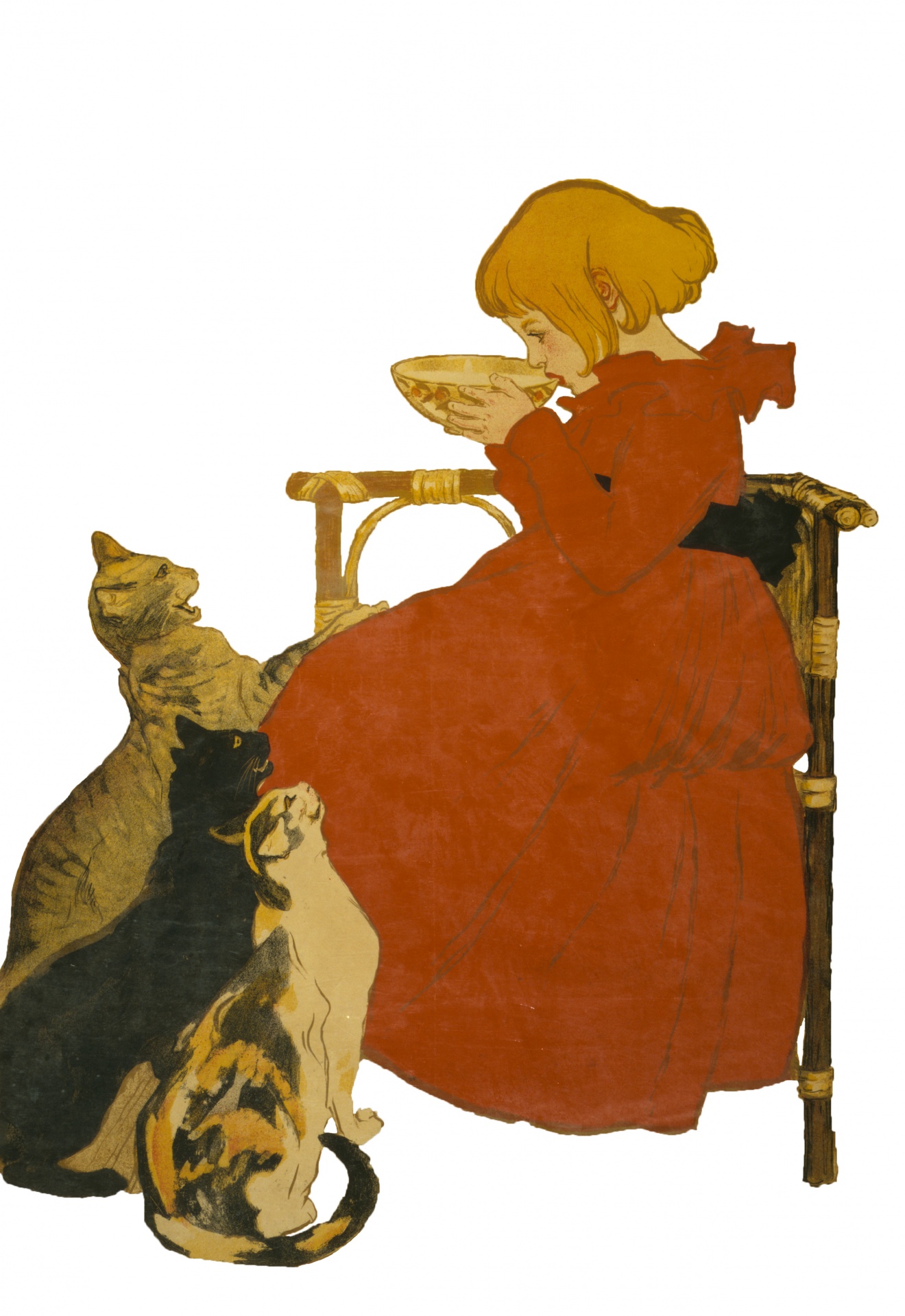 Gato, menina ilustração vintage