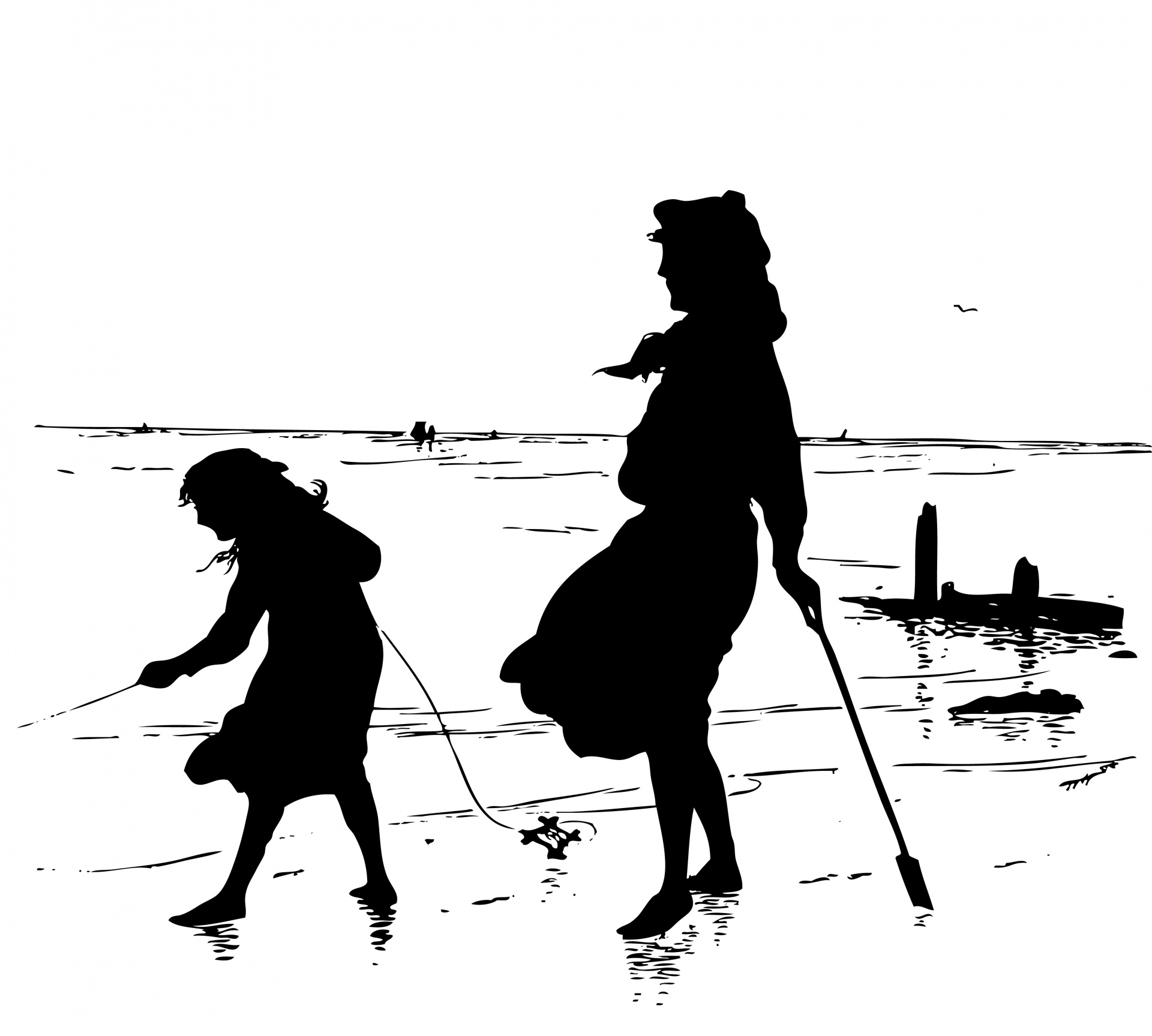 Děti na pláži silueta