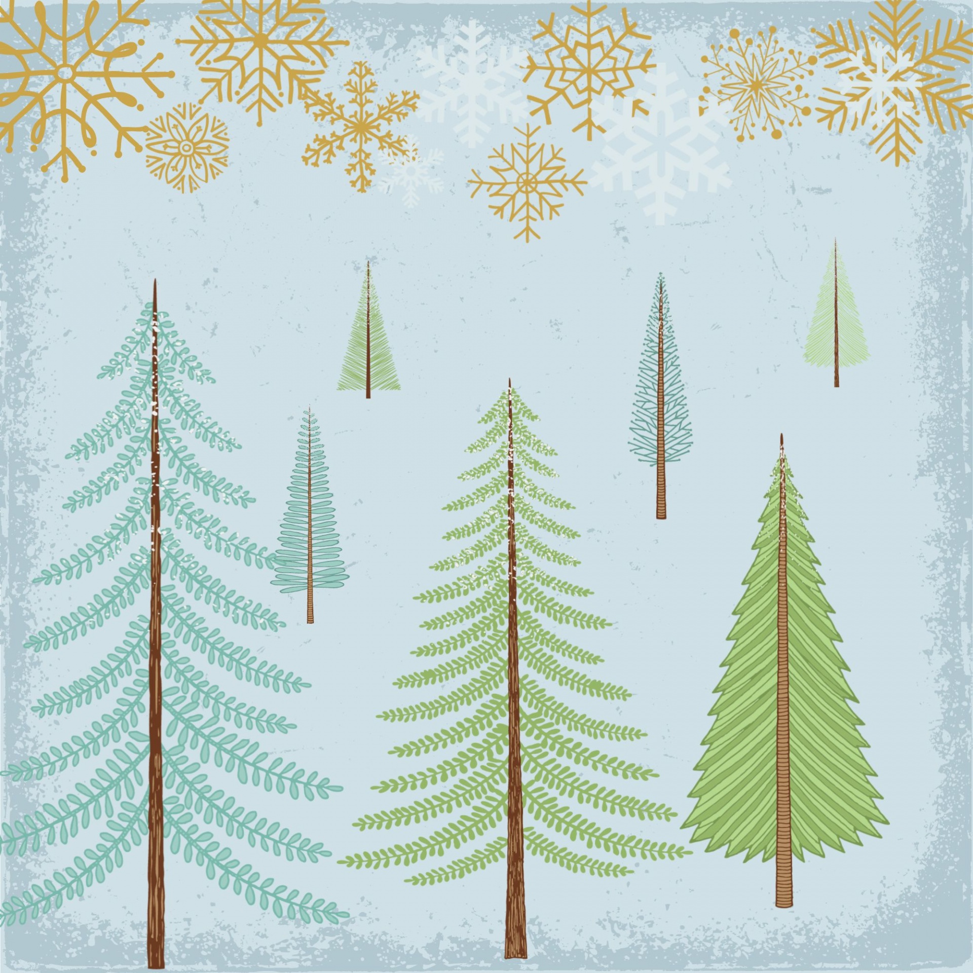 Vánoční stromky a sněhové vločky