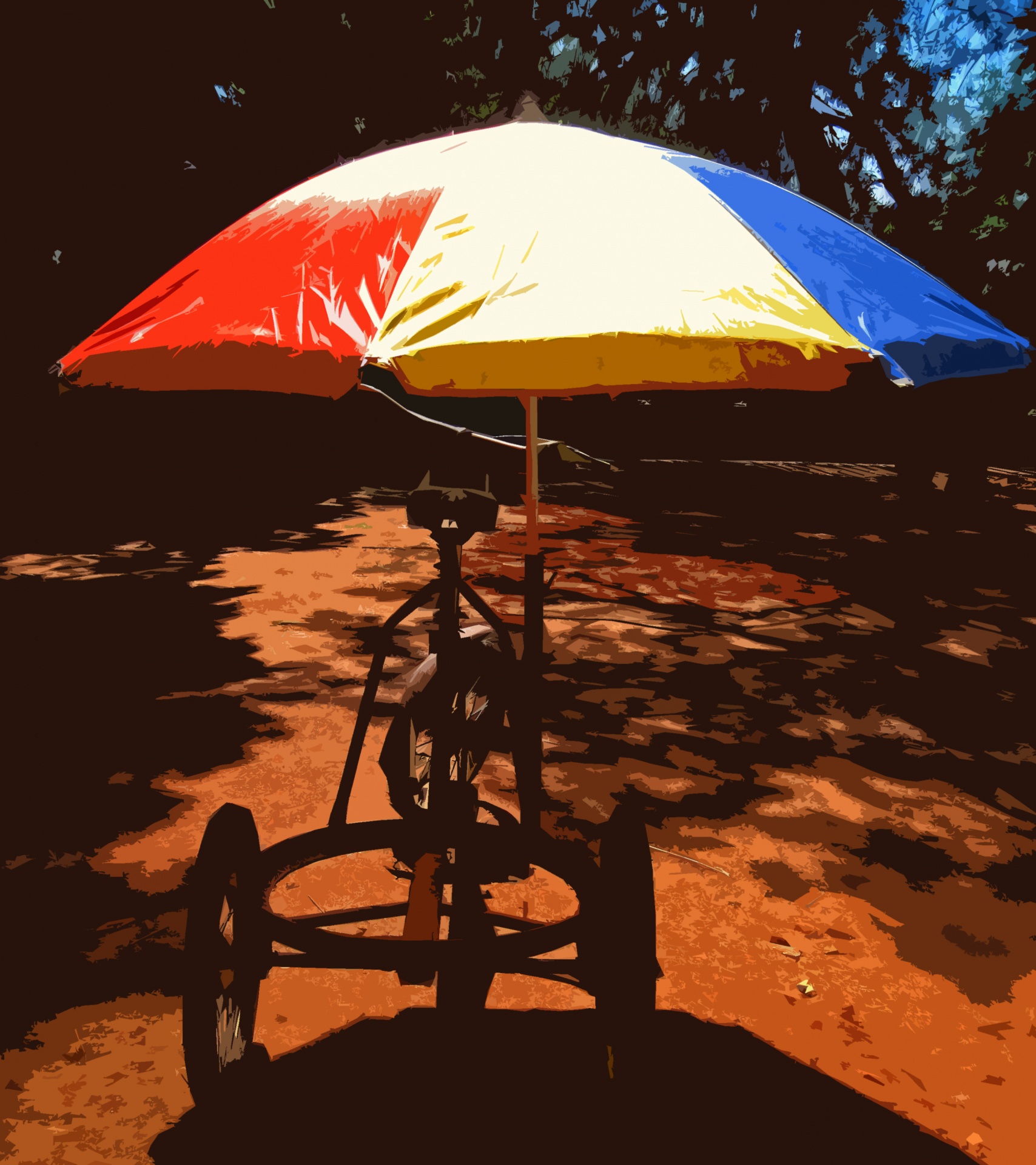 Výřez jízdního kola a deštník