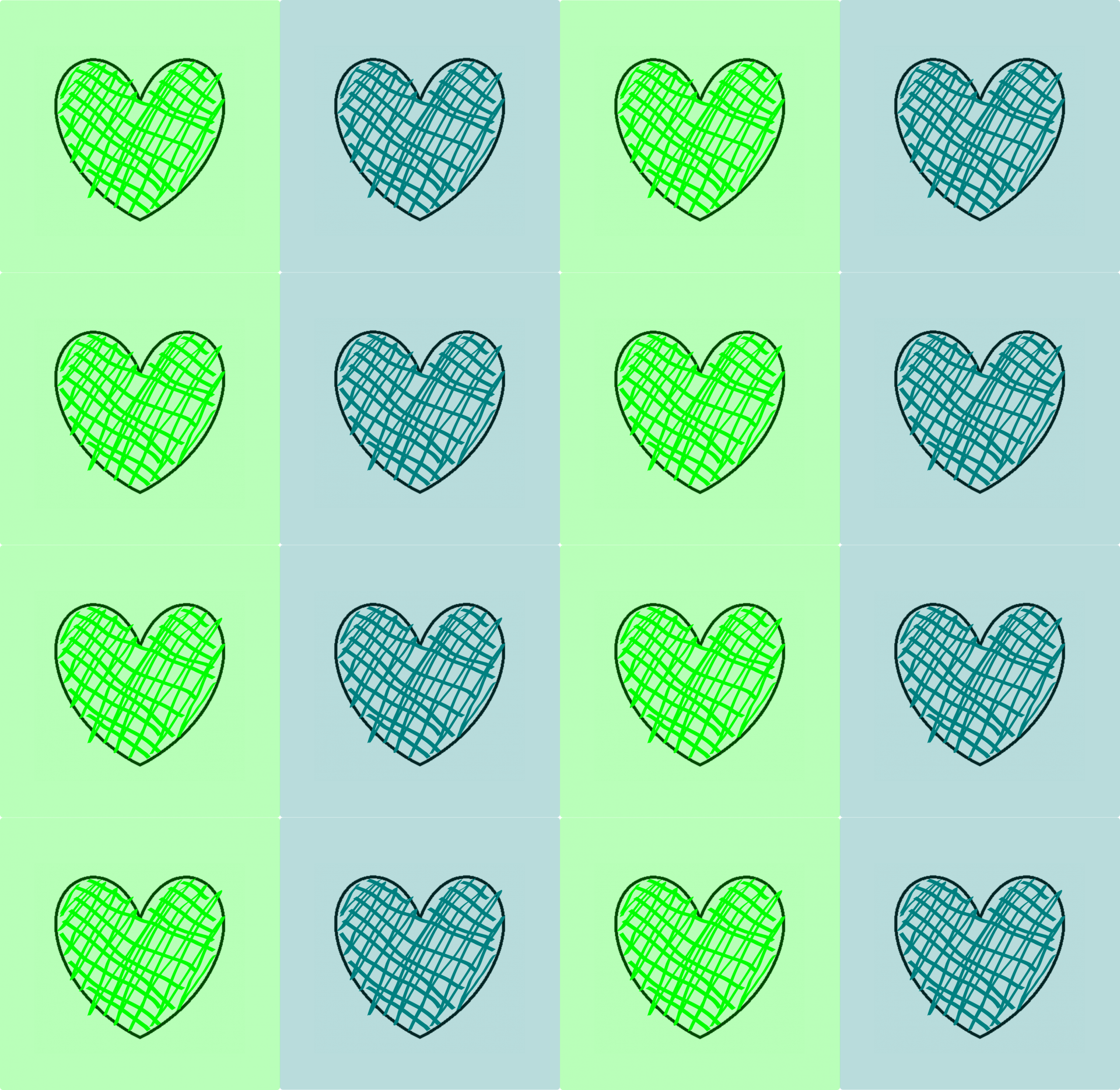 Zelená modrá srdce opakující se vzorek