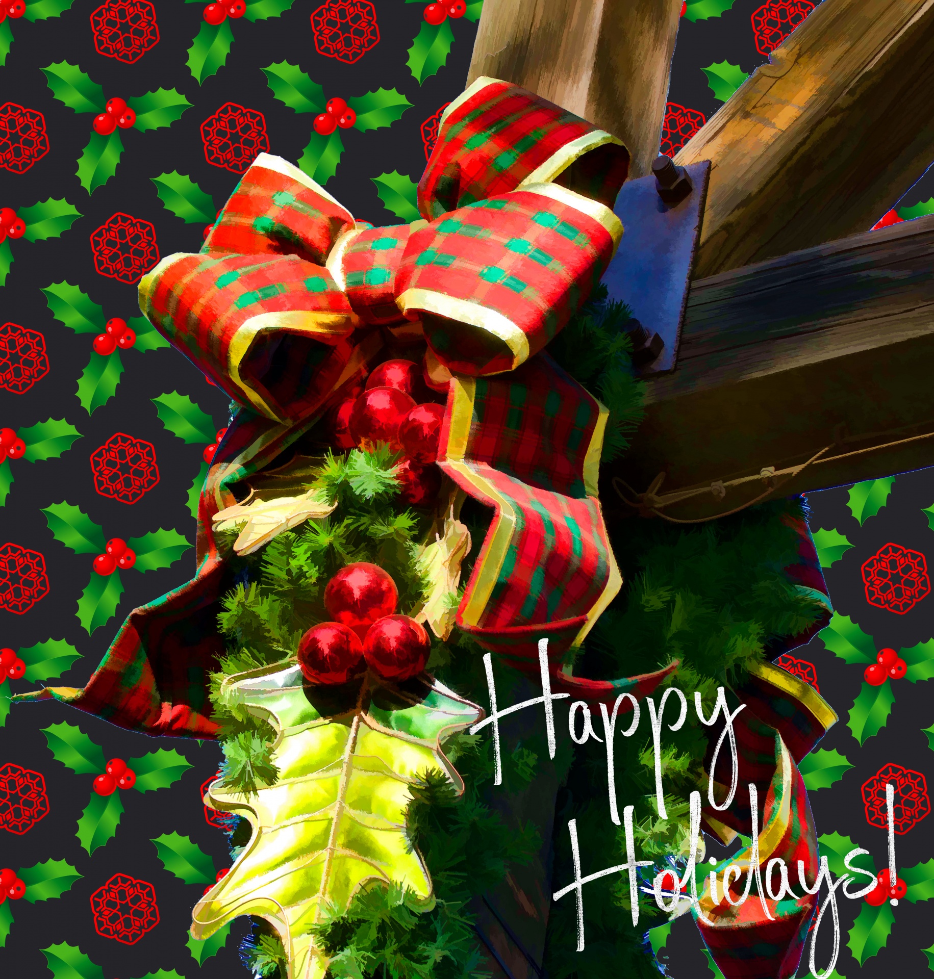 Happy Holidays Holly Decoration