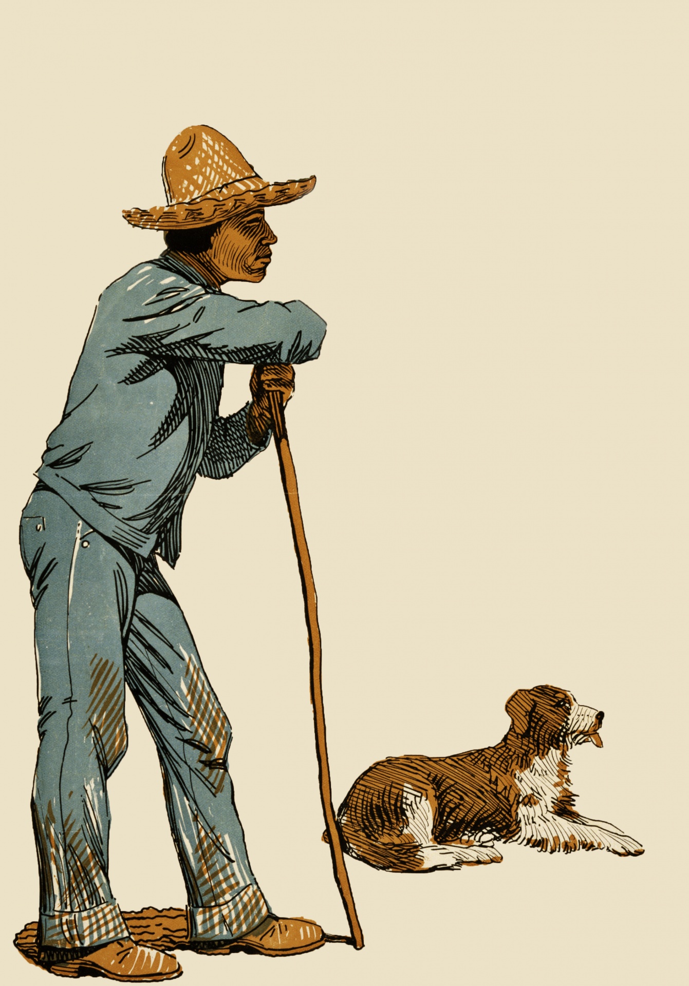 Arte vintage de homem e cão