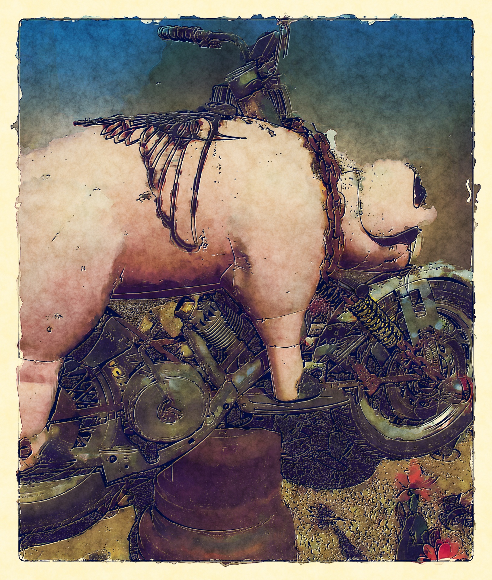 Cerdo en moto