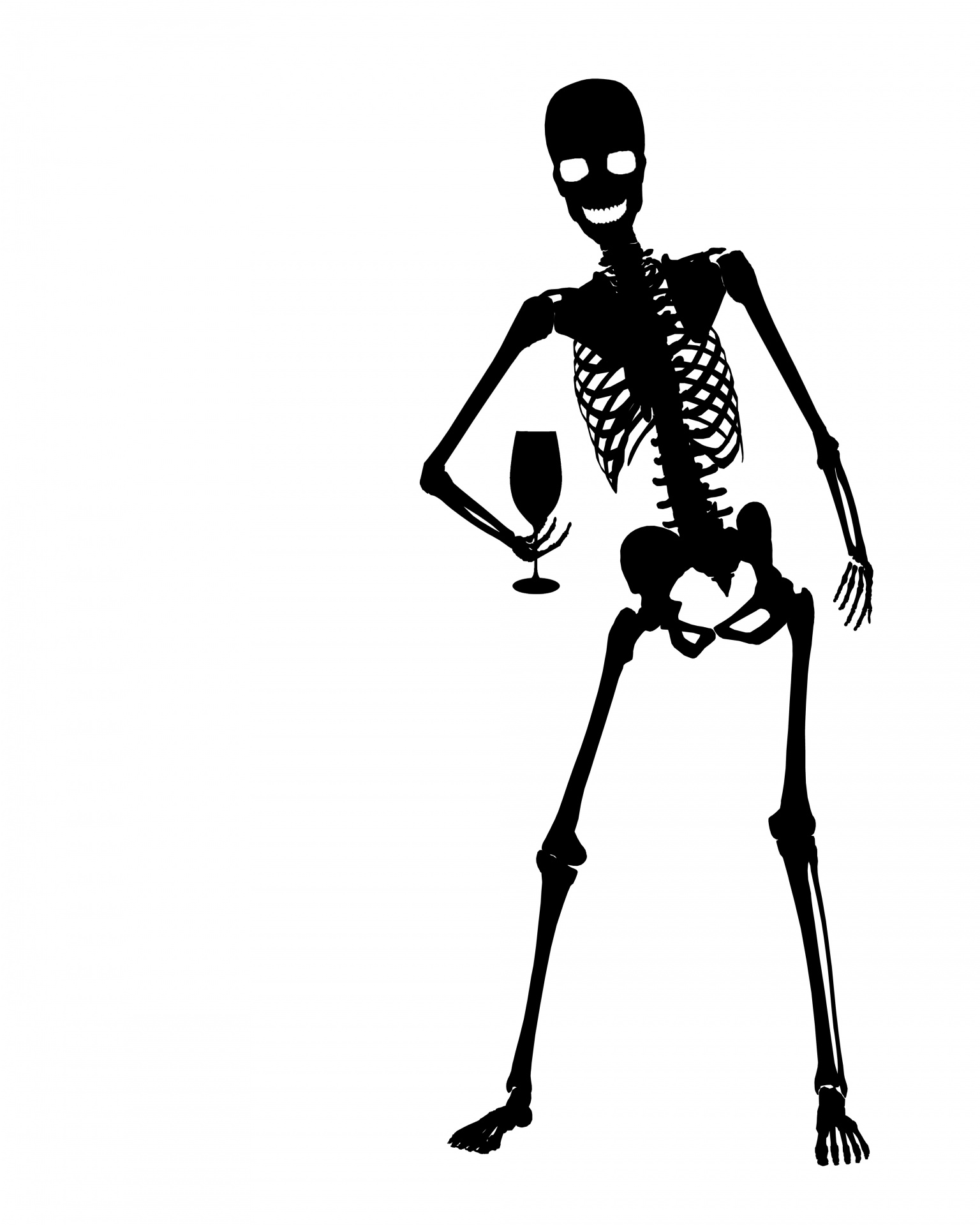 Squelette tenant un verre de vin