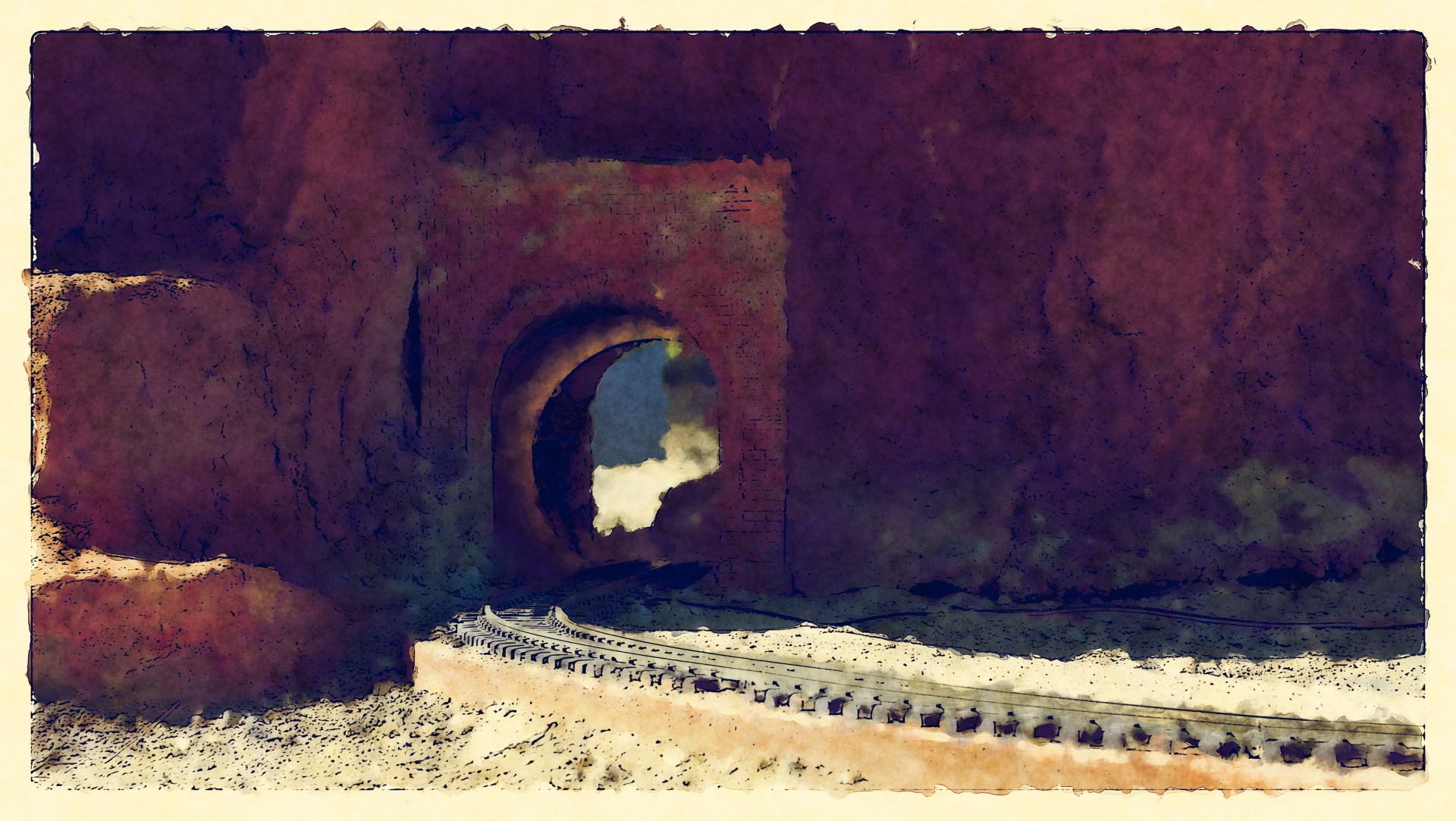 železniční tratě vedoucí do tunelu