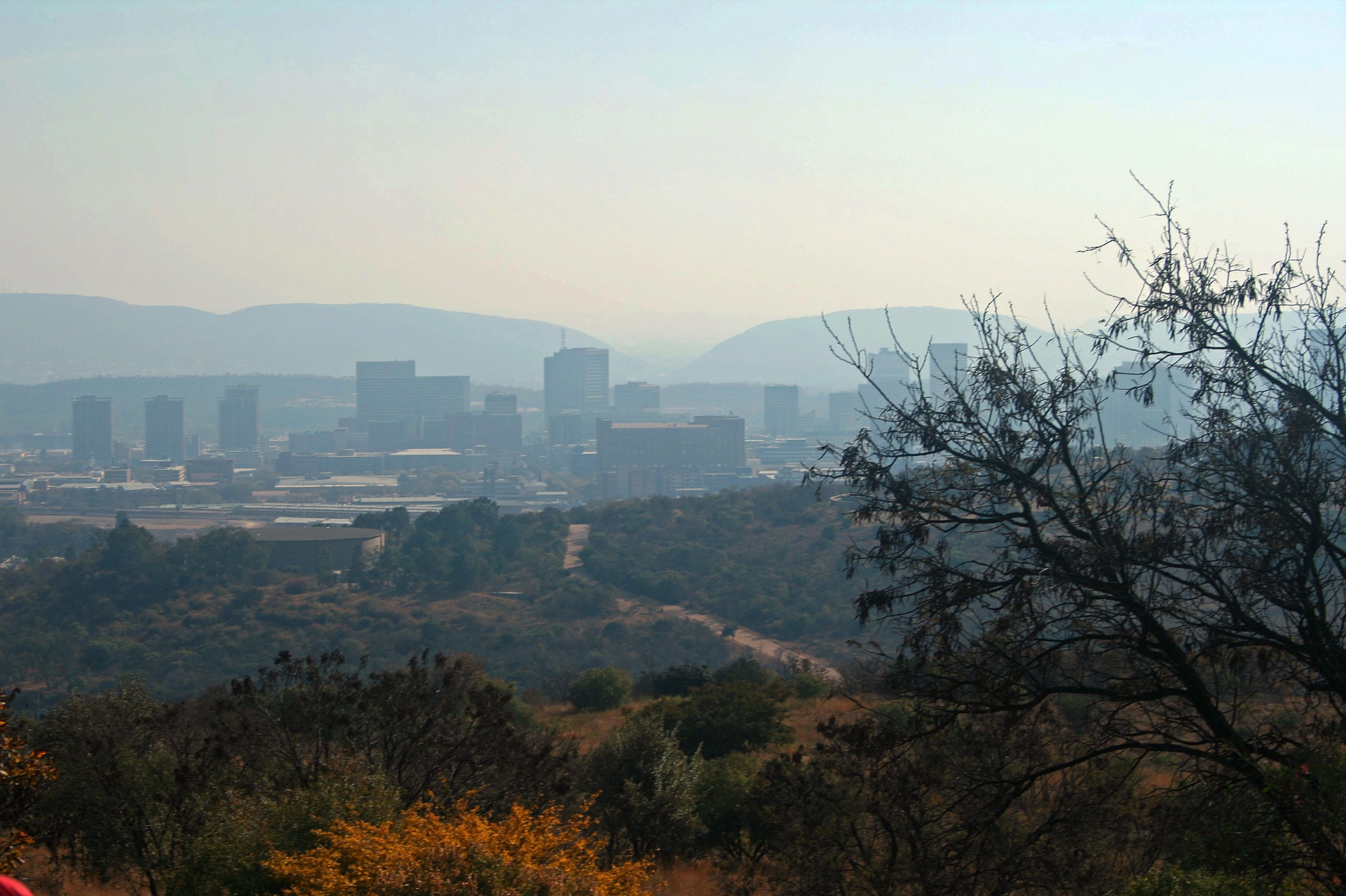 Pohled na smog kryté městské oblasti