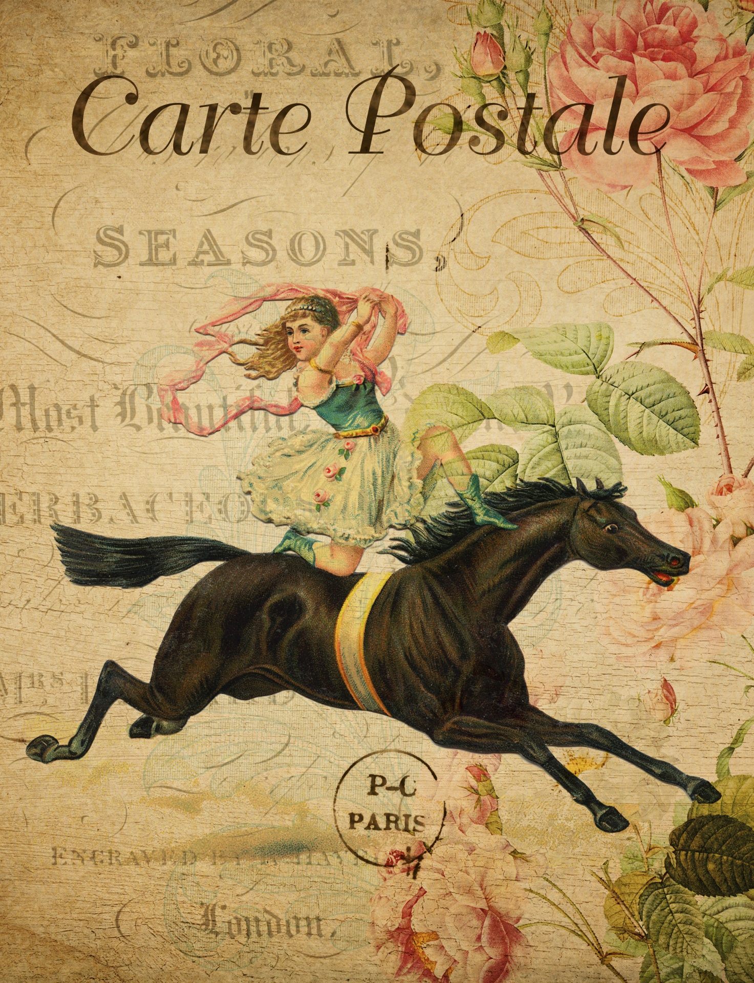 Cartão floral do cavalo da mulher