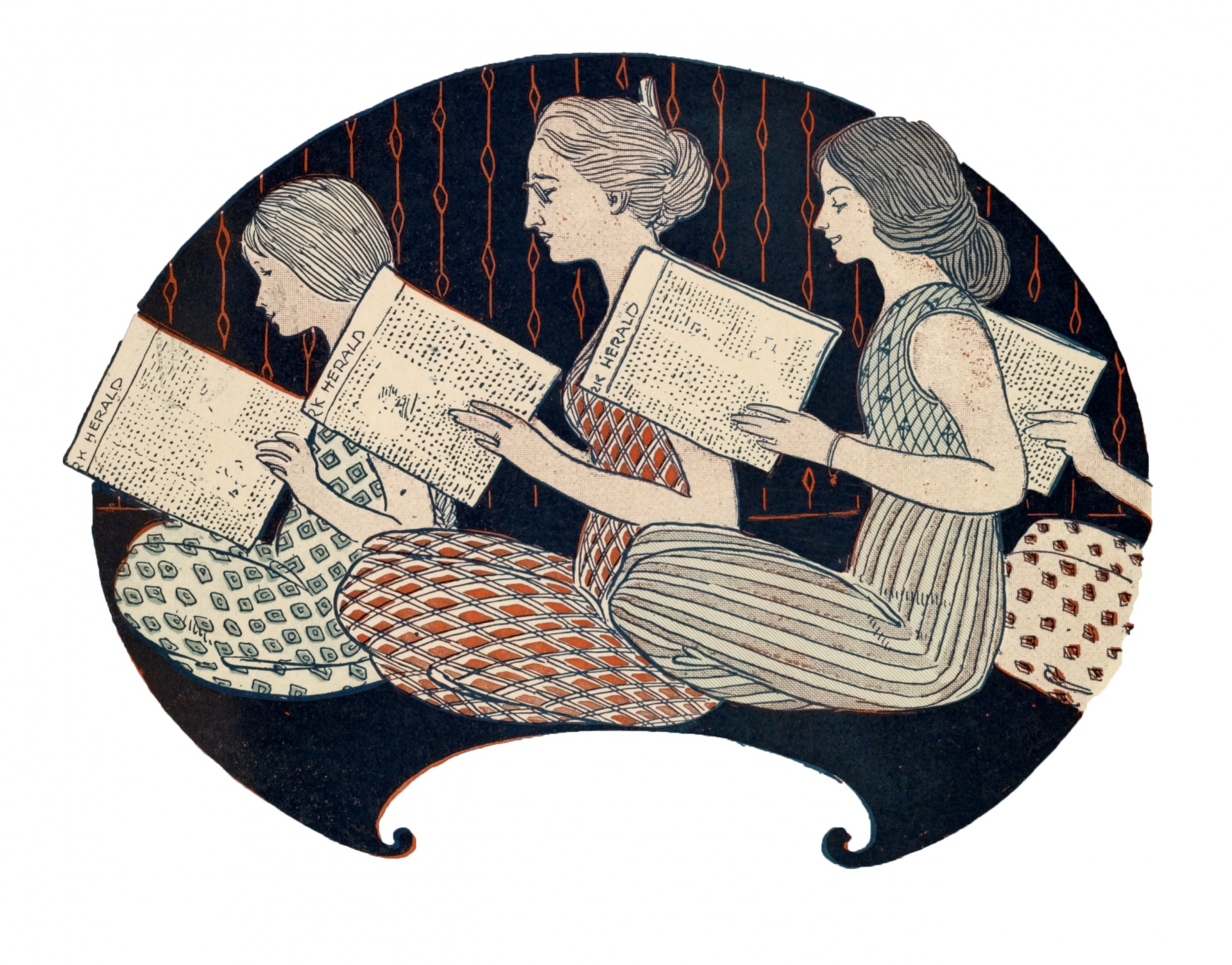 Žena čtení vinobraní kresby