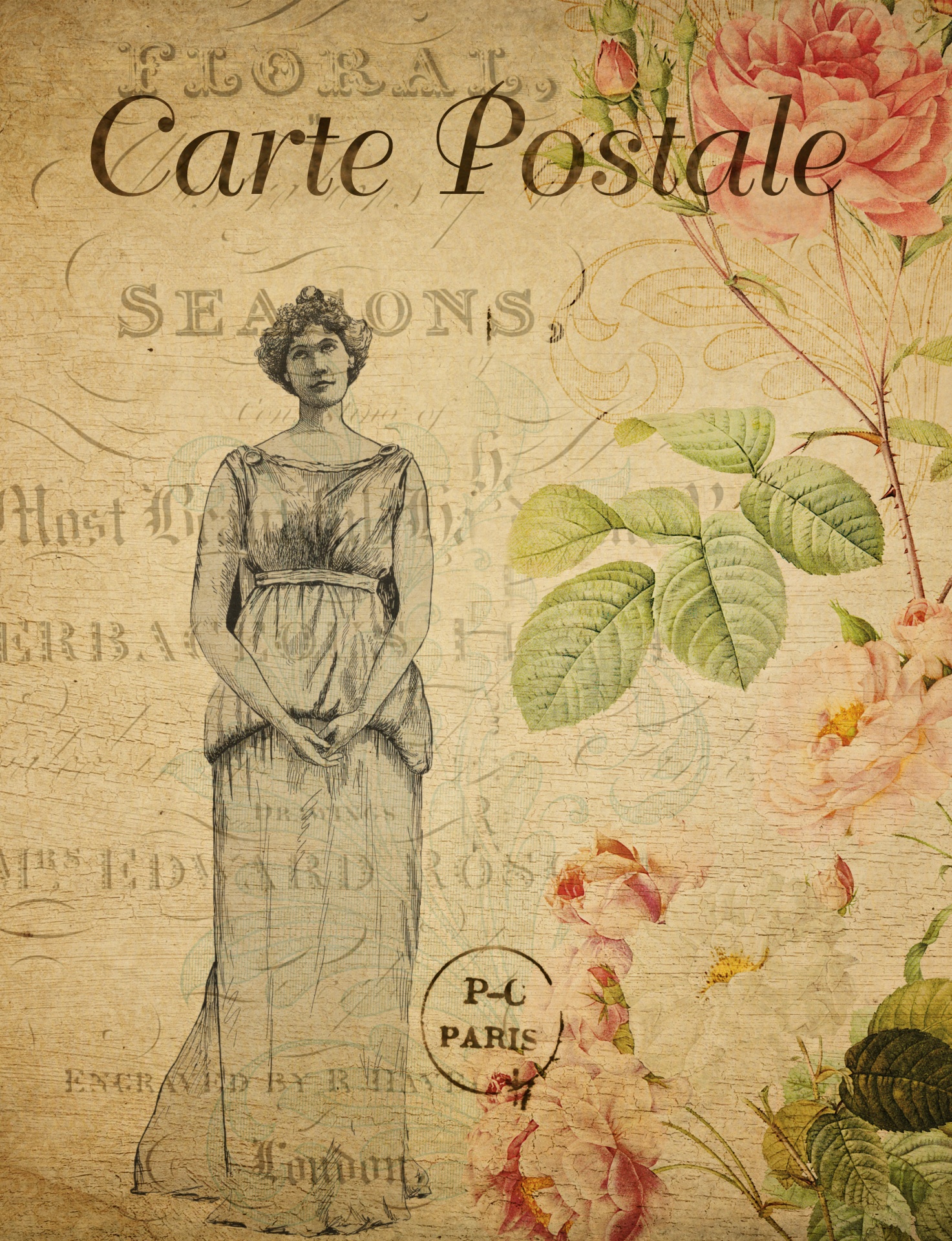 Postal floral vintage mujer