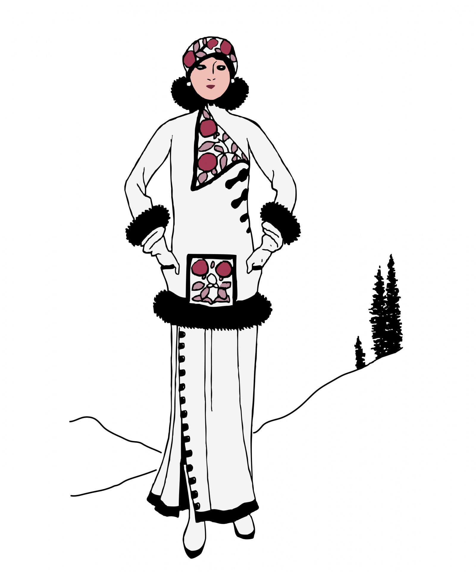 Žena Vintage Ski Fashion