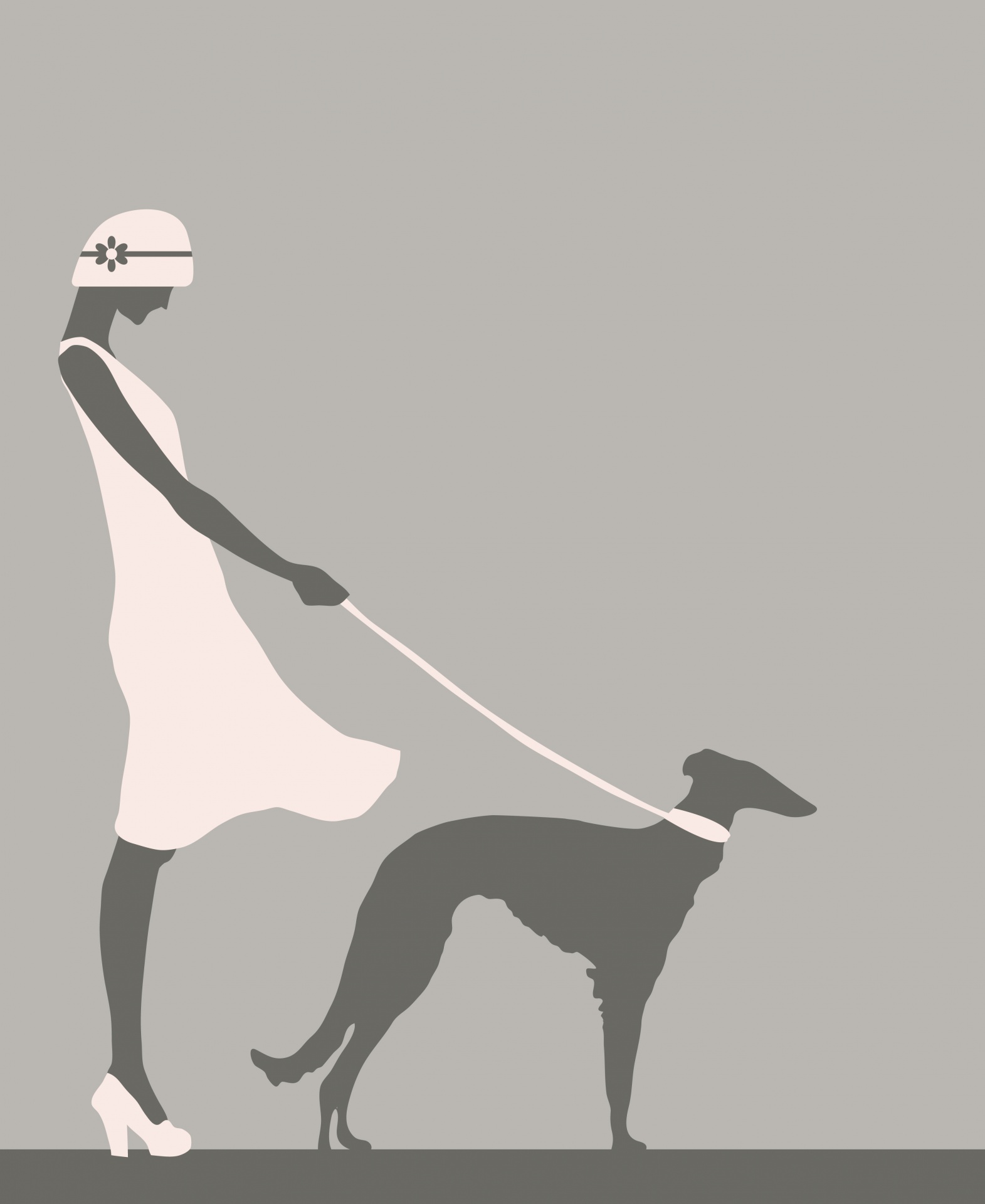 Mujer paseando perro Retro