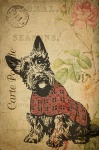 Cartão floral do vintage do cão