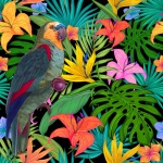 Papegoja Tropiska bladbakgrund