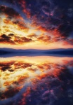 Coucher de soleil lac paysage rouge