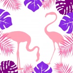Folhas tropicais e flamingo