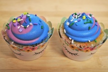 Two Purple And Blue Cupcakes