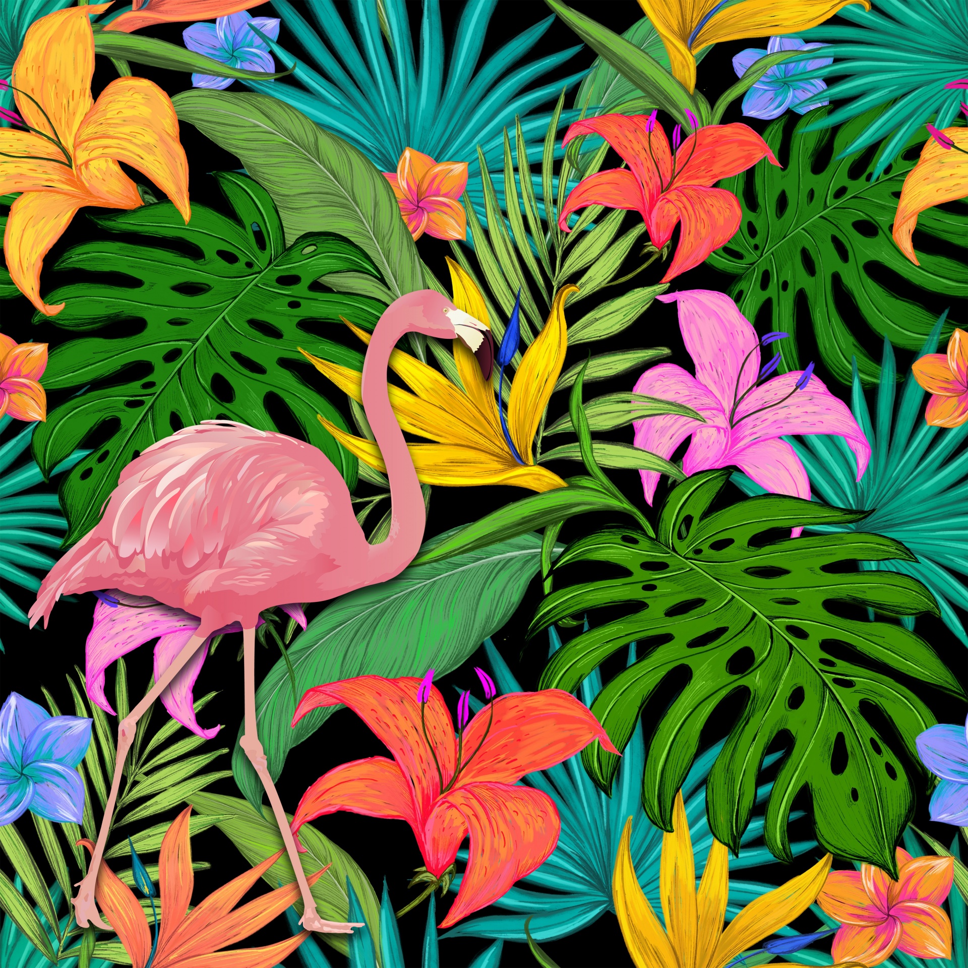 Flamingo tropické listy pozadí