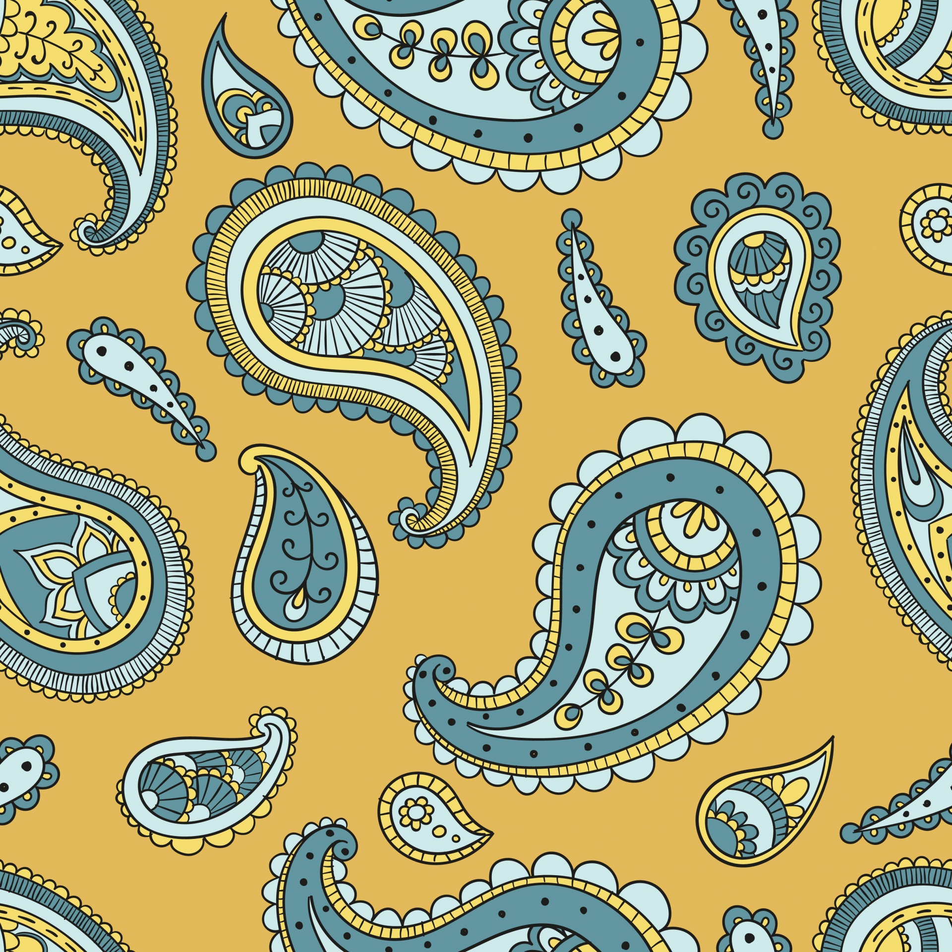 Paisley Pattern Teal Gold