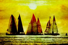 Segelbåtar Vintage Grunge målning
