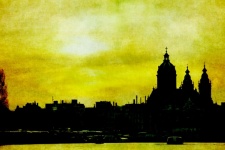Amszterdam város sziluett naplemente