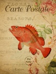 Postal floral vintage de pescado