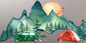 Acuarelă ilustrare camping