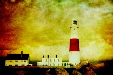 Lighthouse Sunrise Painting Vintage