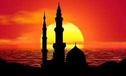 Muslimský západ slunce islám eid mubarak