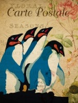 Pinguïn Vintage bloemen briefkaart