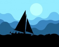 Segelboot auf Wassersilhouette