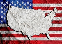 Mapa dos EUA e bandeira na textura de pa