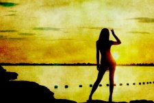 Woman Sunset Ocean Watching