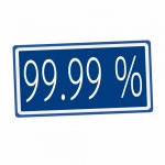 99.99 percent white stamp text on blue