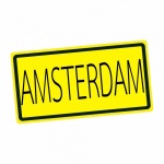 Amsterdam černé razítko text na žluté