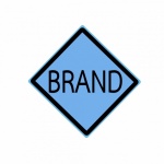 Brand black stamp text on blue