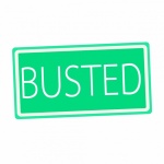 BUSTED White Stamp Text On Green