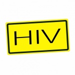 HIV black stamp text on yellow