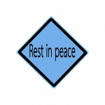 Rest in peace black stamp text on blue