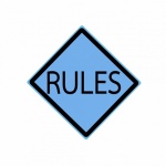 Texto de regras carimbo preto no azul