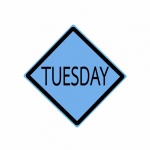 Tuesday black stamp text on blue