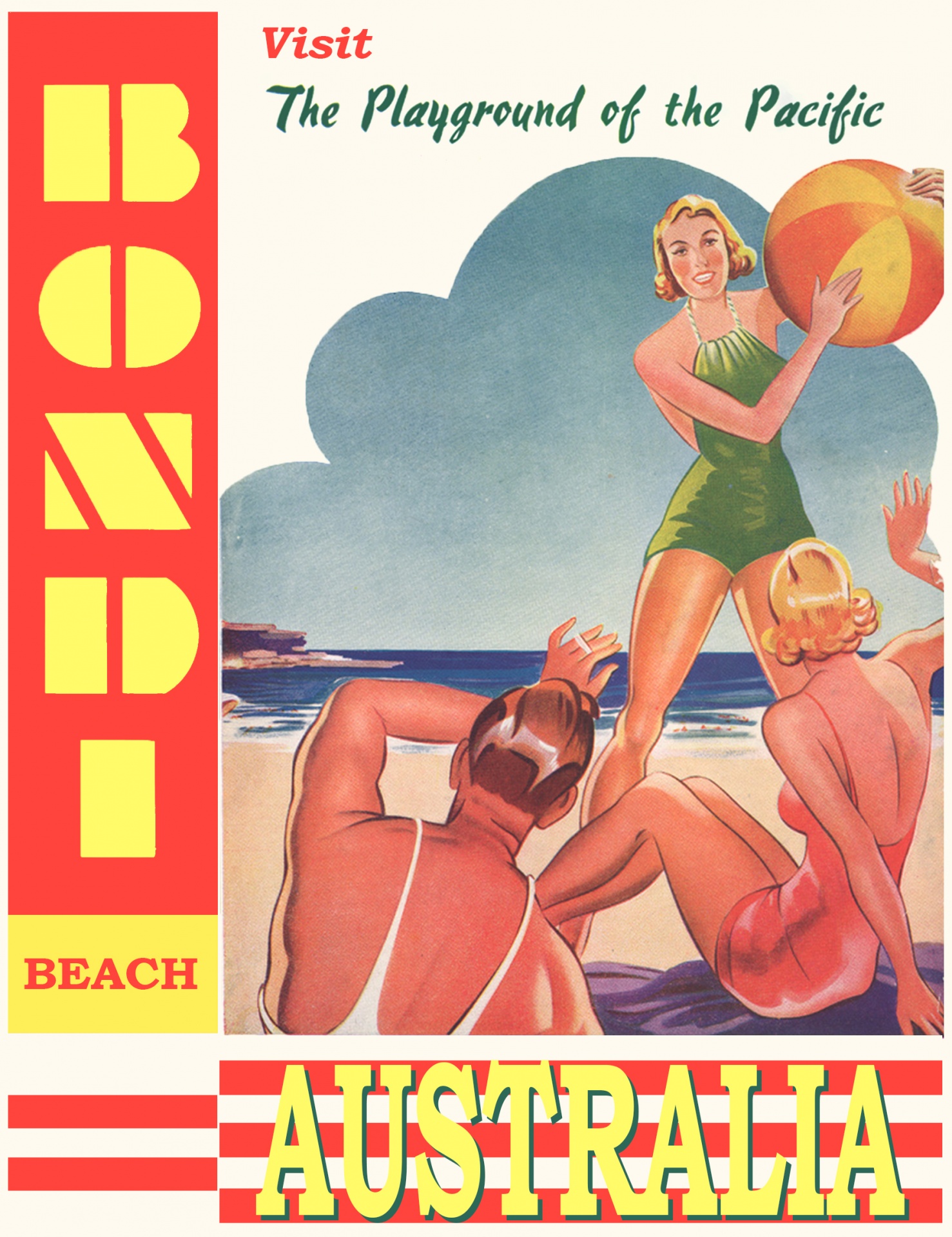 Austrálie Bondi Beach cestovní plakát