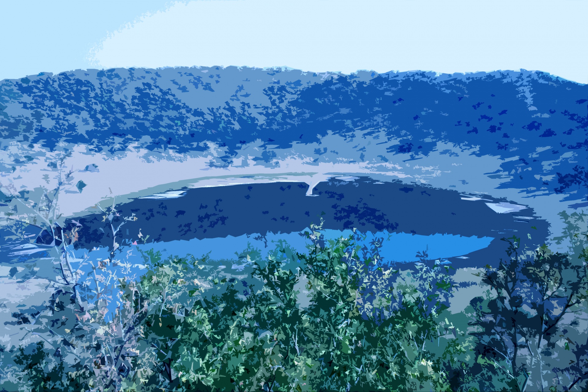 Lago del cráter y vegetación en recorte