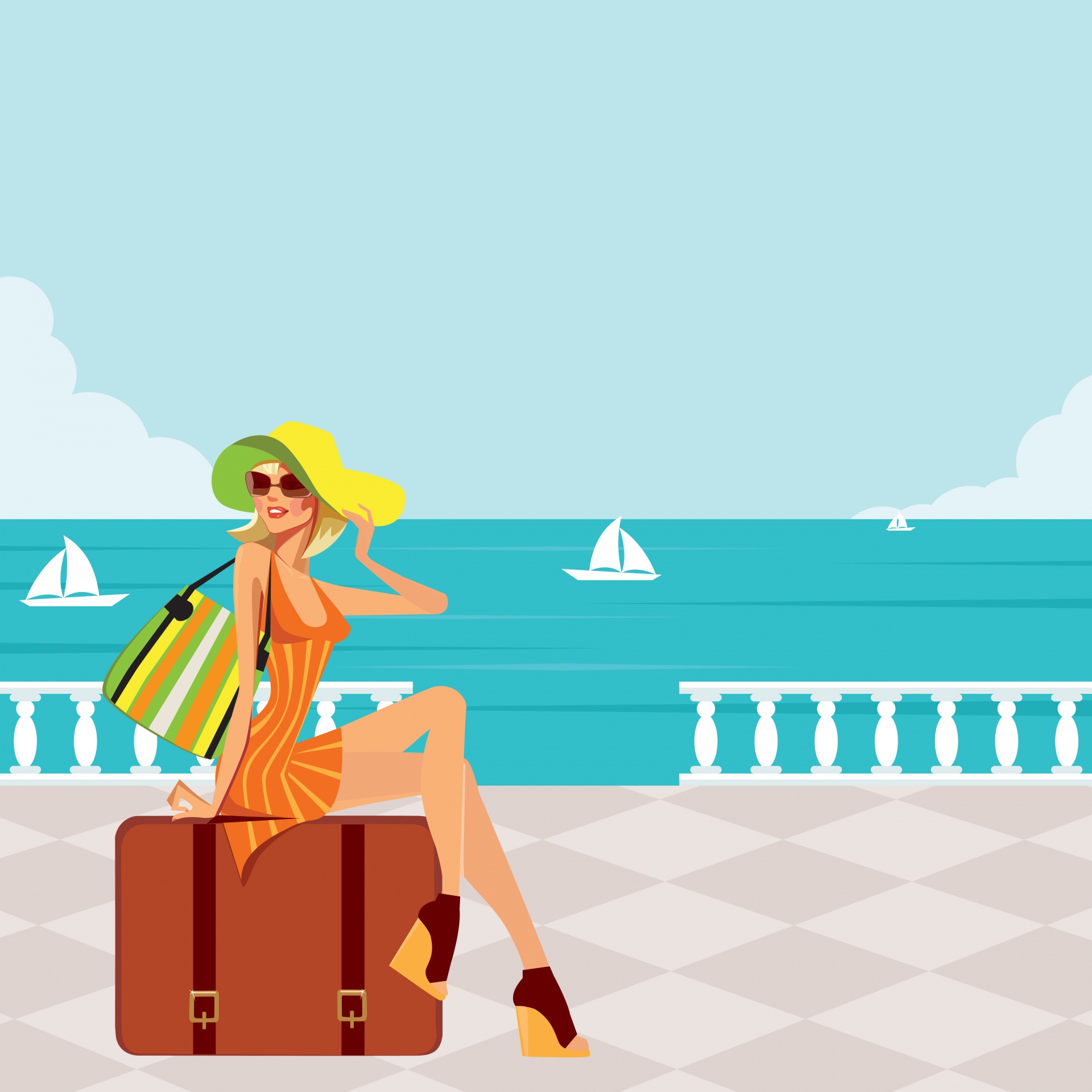 Vacaciones mujer sentada en la maleta