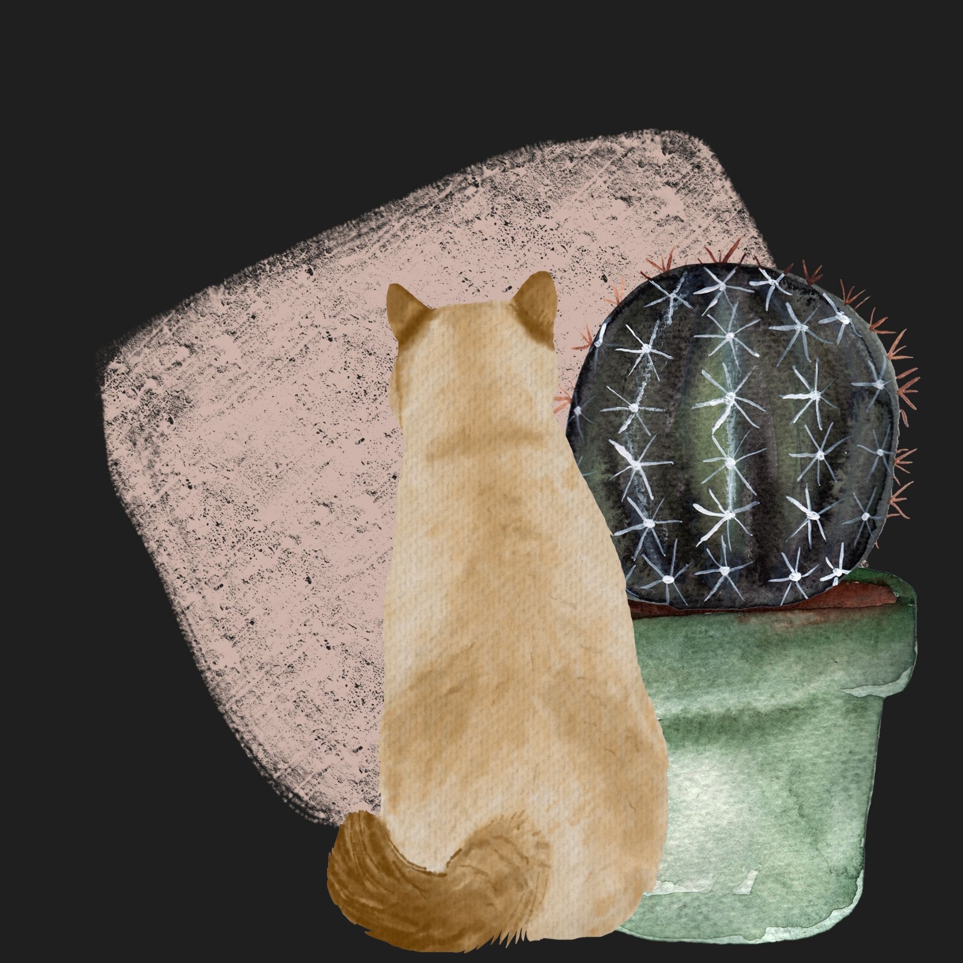 Ilustración de gato y cactus
